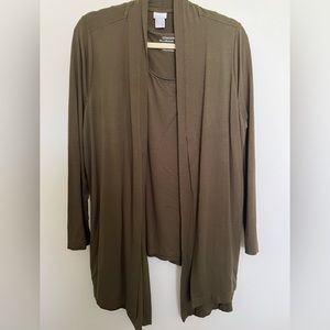 Chico’s Touch of Cool Polished Cardigan &  Caviar Trim Tank Olive 2 Large